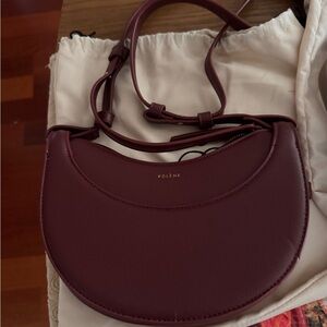 Burgundy Crescent Leather Crossbody Bag